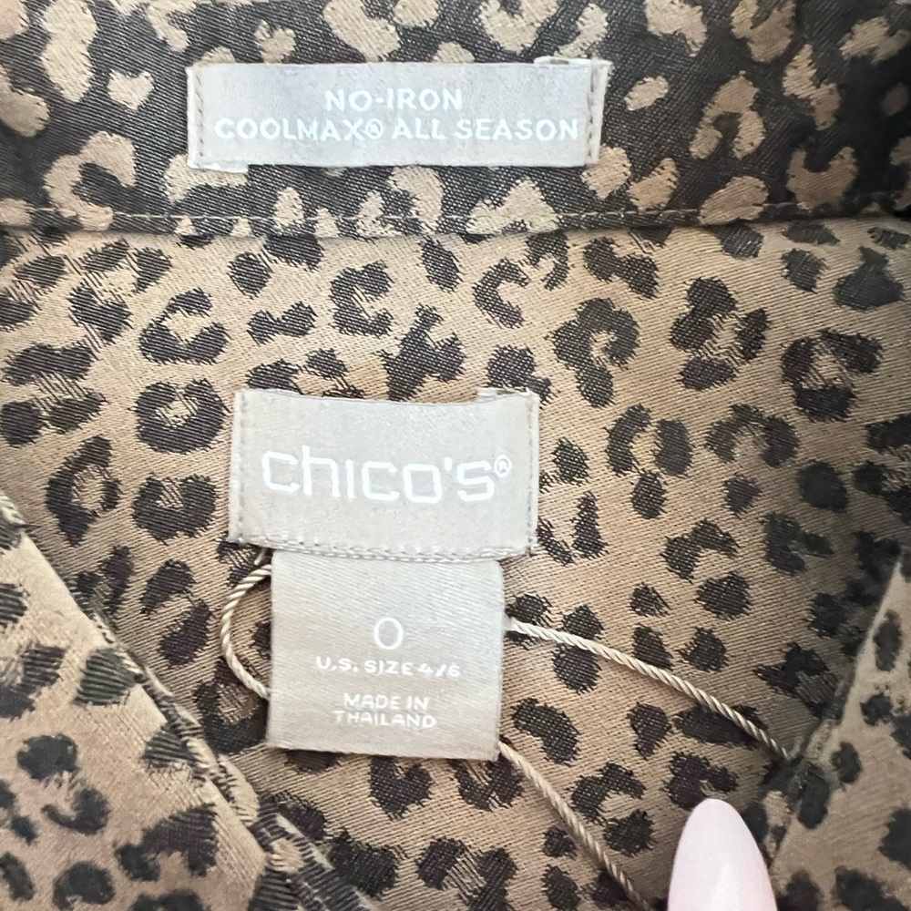 Chicos Animal Print No Iron Effortless Shirt Love Leopard Lisa‎ Size 6 - Picture 11 of 13